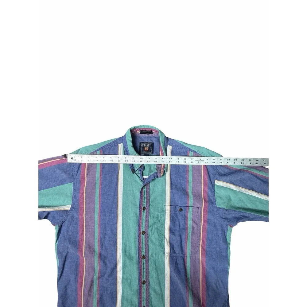 Vintage 90s Chaps Ralph Lauren Shirt L Men Color Striped Short Sleeve Crest Logo - Picture 7 of 9